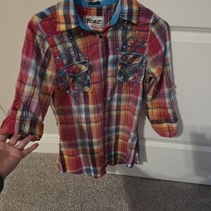 Roar Multicolor Plaid Shirt with Embroidery